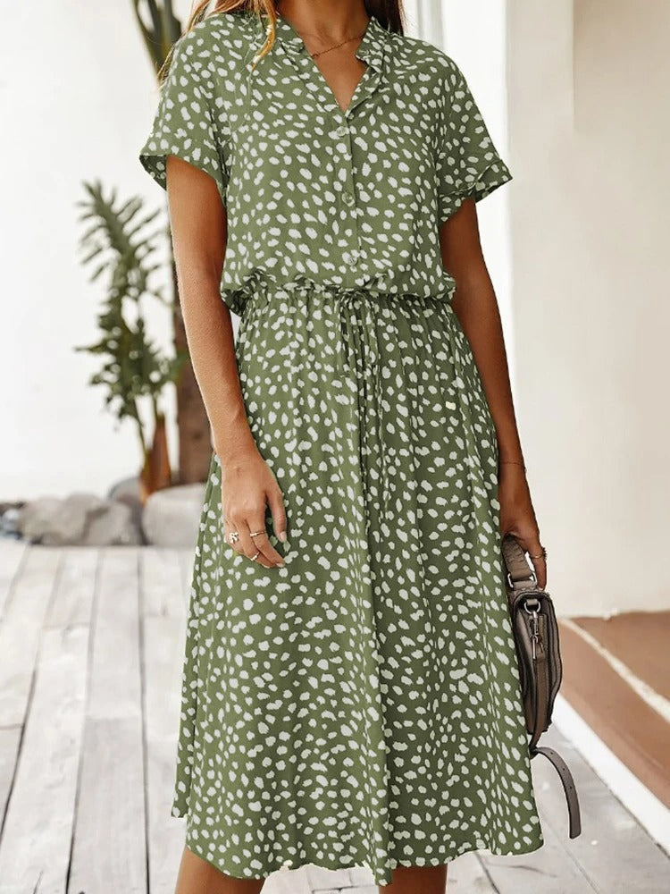 Abito Estivo Midi da Donna con Vita Regolabile, Leggero, Stampato, Casual, Elegante, Perfetto per le Vacanze