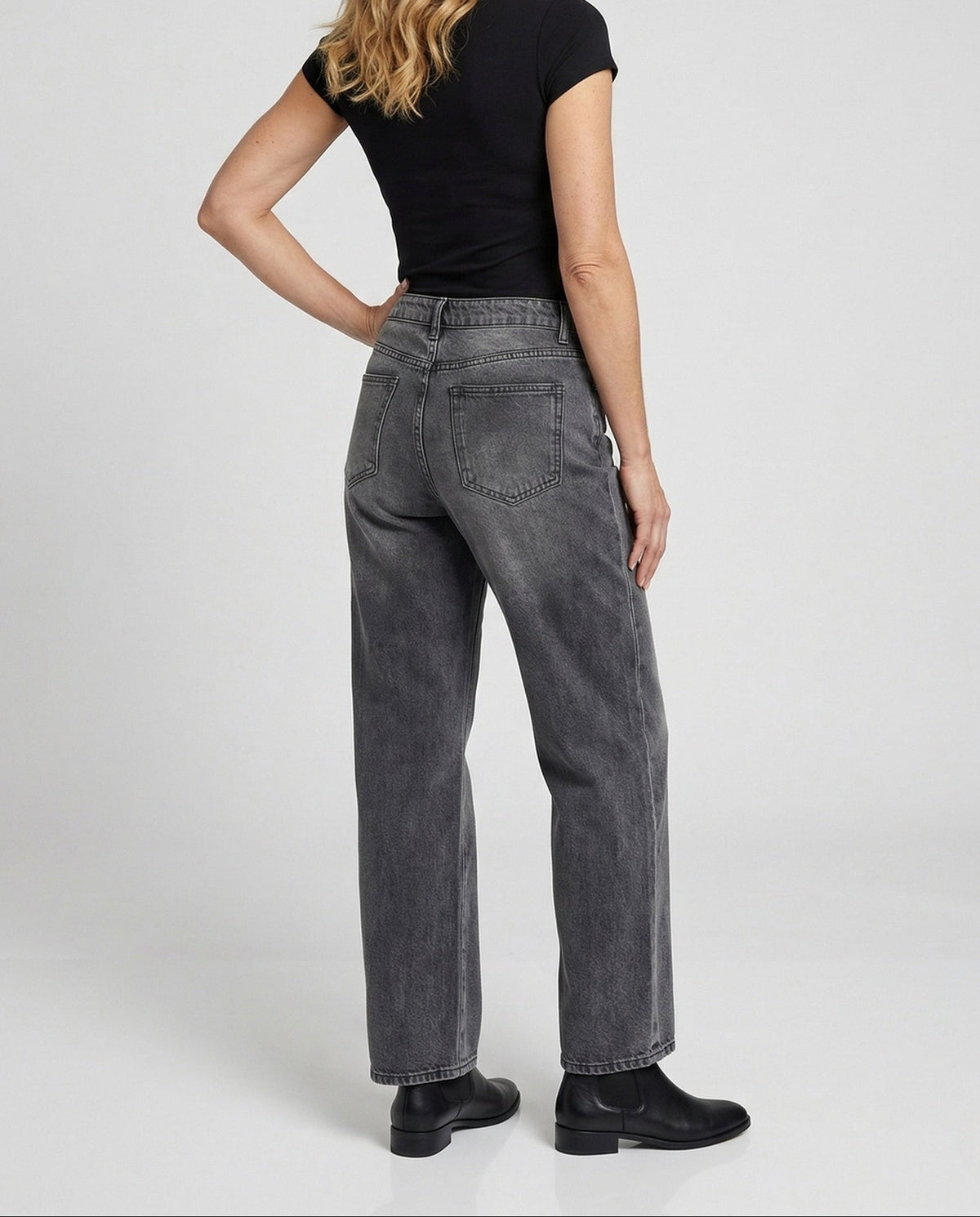 Dámské džíny se širokými nohavicemi, stahovací šňůrkou a pružným pasem – volný dlouhý denim pro neformální nošení
