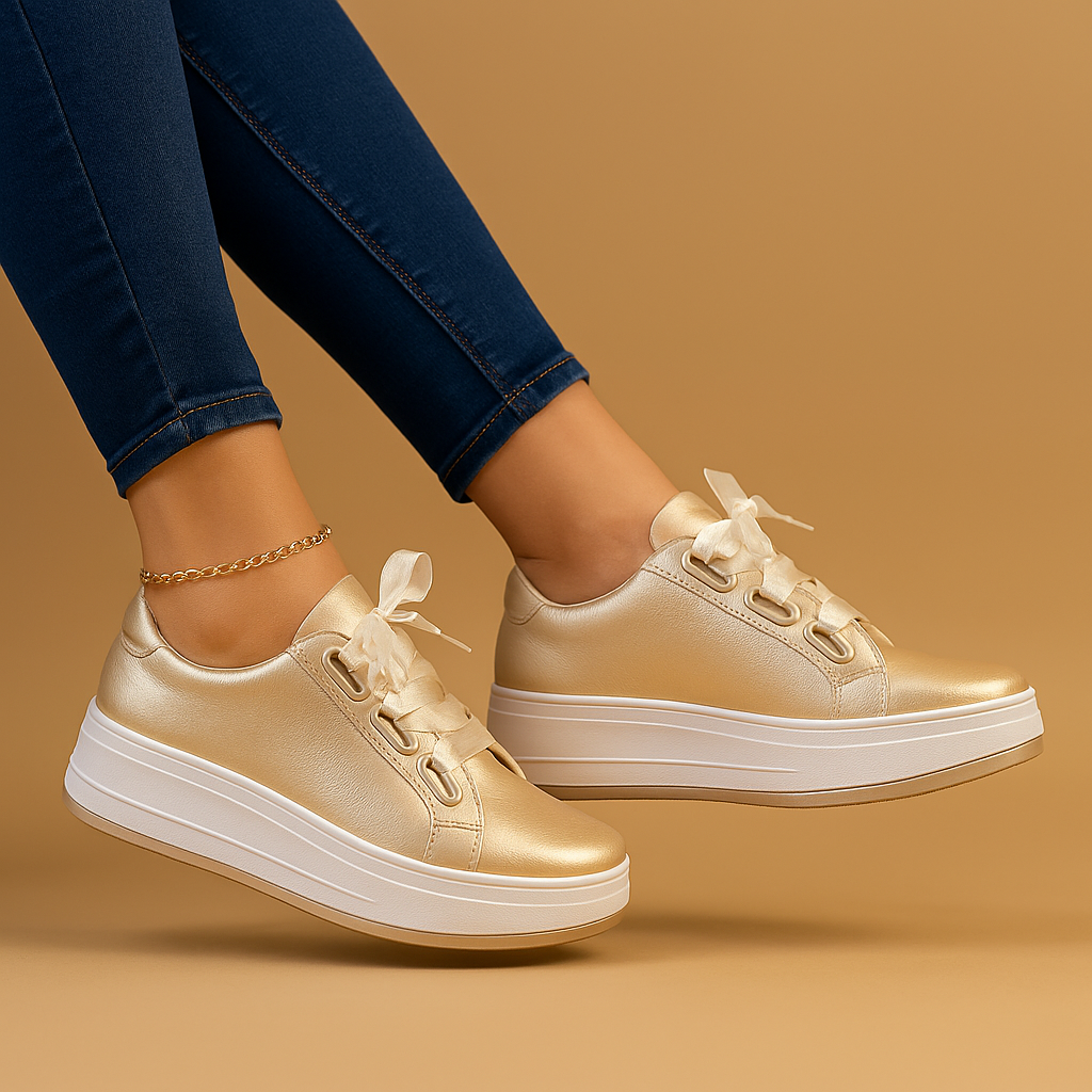 Women’s Platform Lace-Up Sneakers – Retro Round Toe Casual Shoes for Everyday Wear