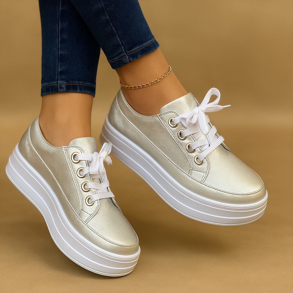 Women’s Platform Lace-Up Sneakers – Retro Round Toe Casual Shoes for Everyday Wear