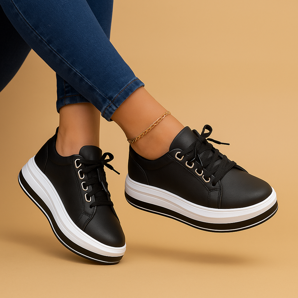 Women’s Platform Lace-Up Sneakers – Retro Round Toe Casual Shoes for Everyday Wear