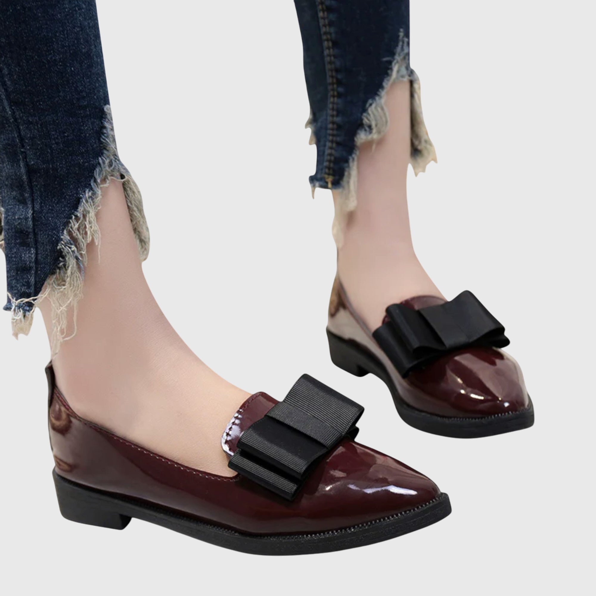 Women’s Bow Detail Patent Loafers Elegant Slip-On Shoes