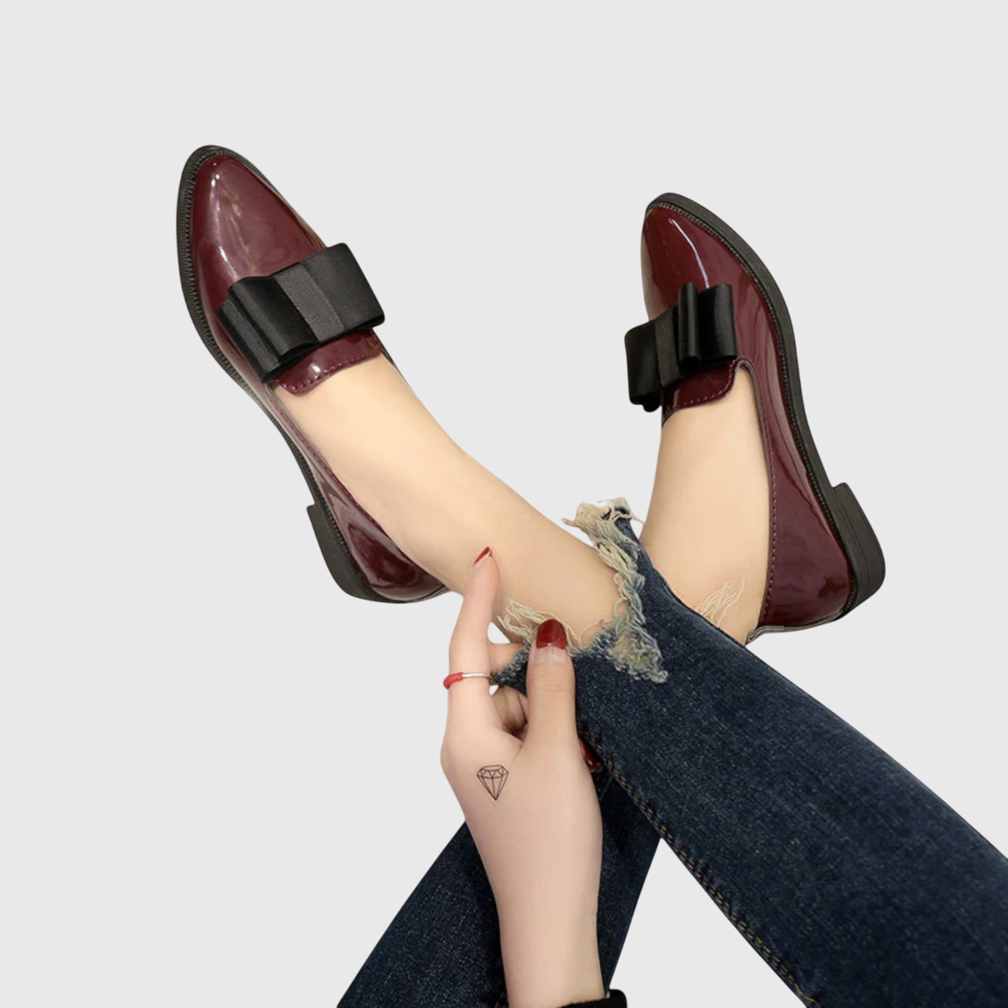 Women’s Bow Detail Patent Loafers Elegant Slip-On Shoes