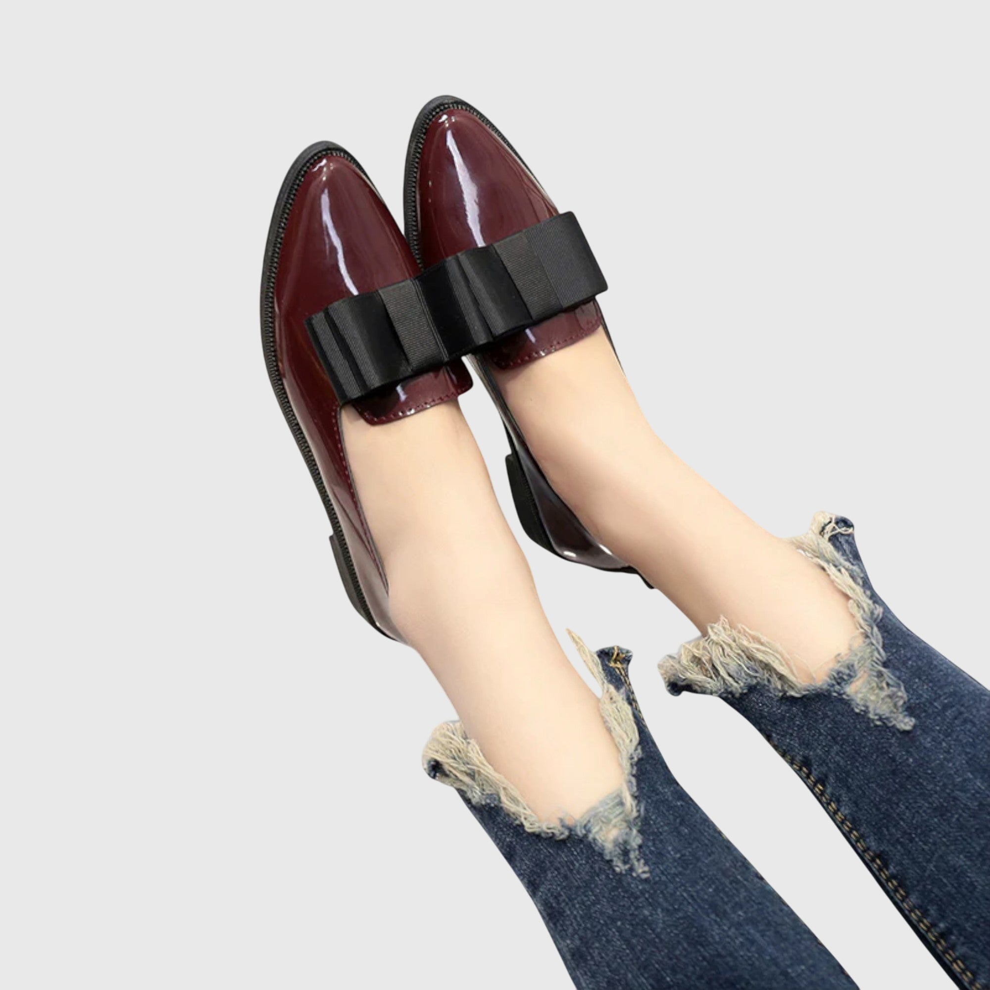 Women’s Bow Detail Patent Loafers Elegant Slip-On Shoes