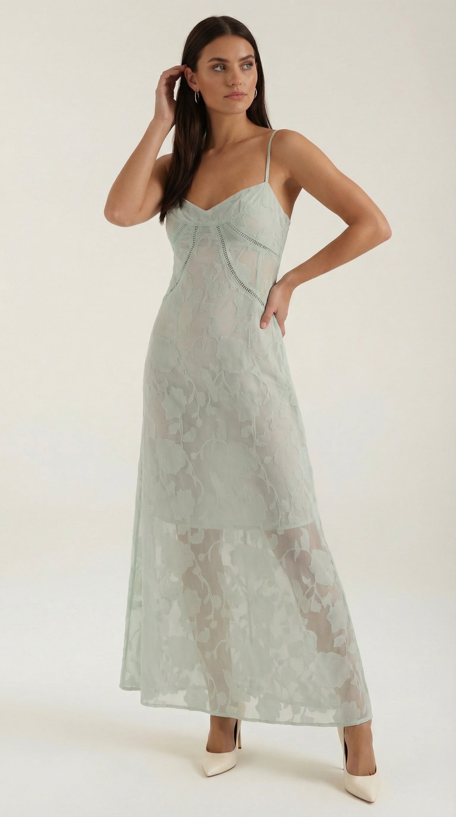 Women’s Sweetheart Jacquard Maxi Dress with Delicate Straps
