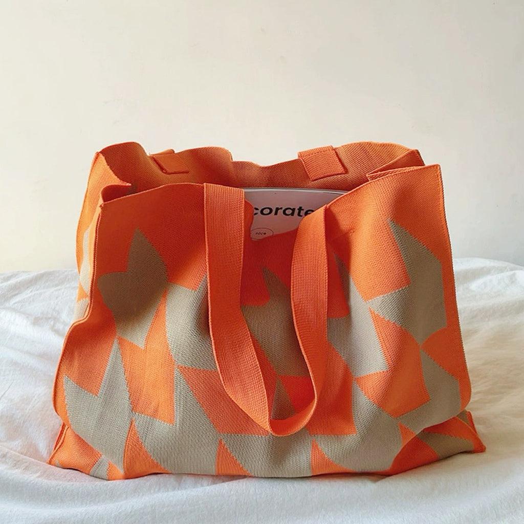 Dame shopper-taske med print og bløde håndtag, oversized
