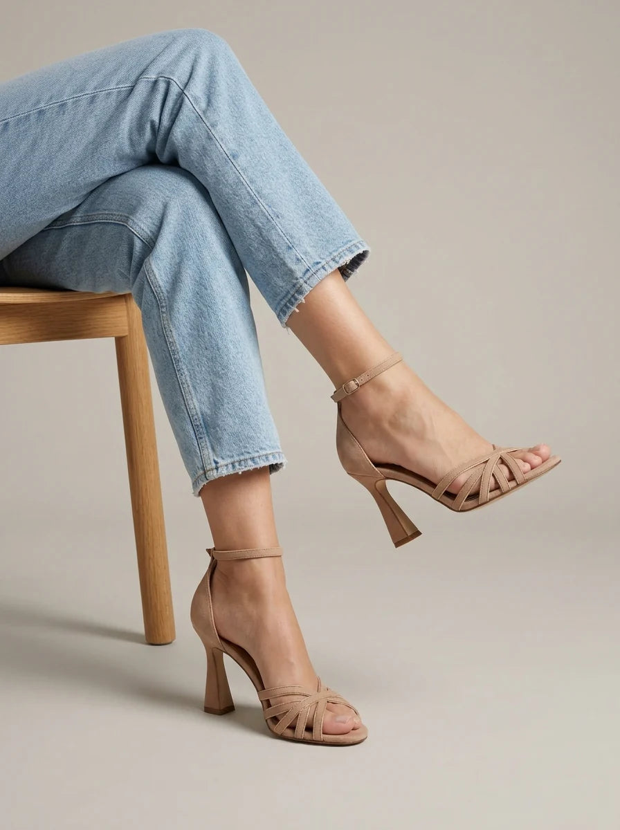 Women’s Open-Toe Strappy Ankle-Buckle Flared Heel Sandals