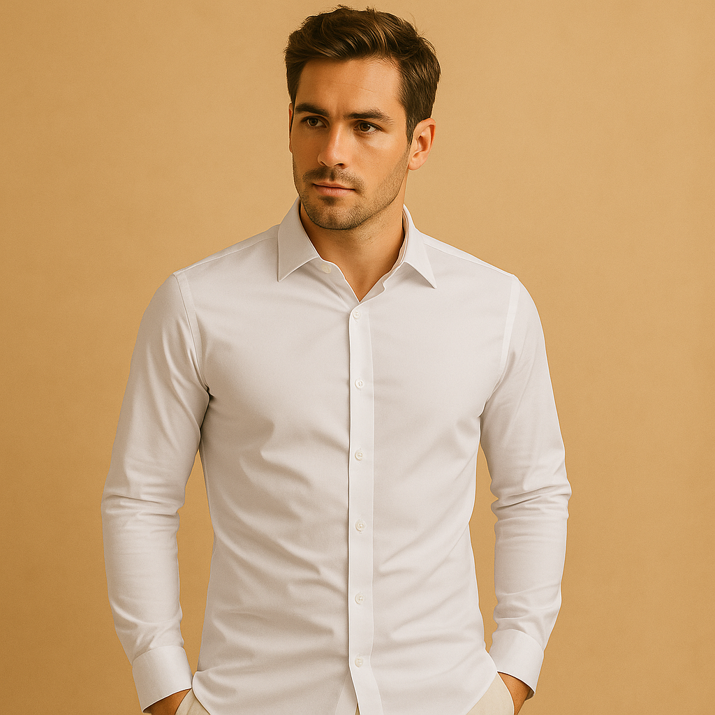 Slim fit-skjorte med lange ærmer i bomuld til mænd - Klassisk skjorte med nedfaldende krave og knaplukning foran til kontor, forretning, smart casual, aftenbrug og hverdagsbrug