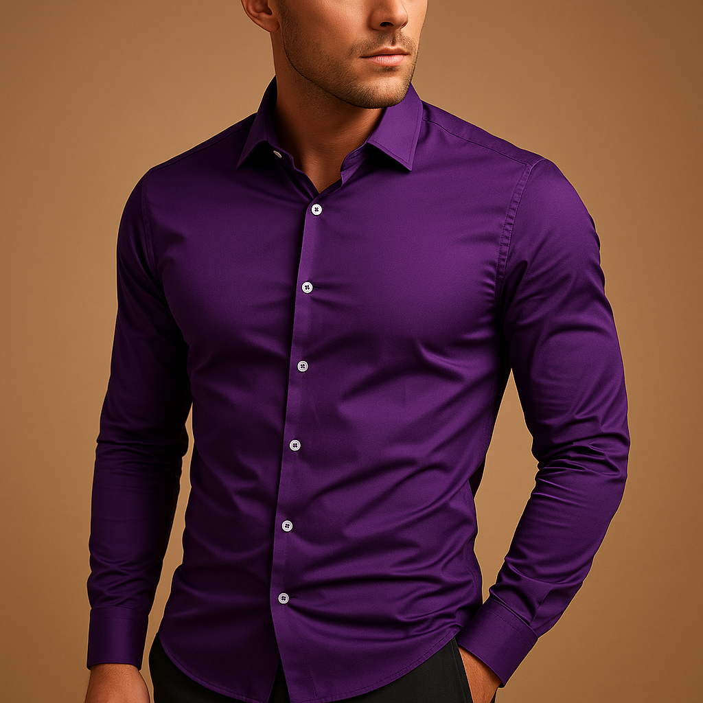 Slim fit-skjorte med lange ærmer i bomuld til mænd - Klassisk skjorte med nedfaldende krave og knaplukning foran til kontor, forretning, smart casual, aftenbrug og hverdagsbrug
