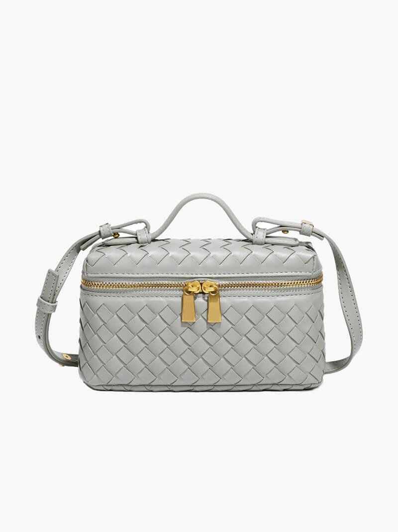 Women’s Woven Box Handbag – Compact Top-Handle Crossbody Bag with Gold Zip for Day and Evening Wear
