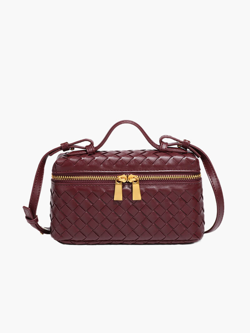 Women’s Woven Box Handbag – Compact Top-Handle Crossbody Bag with Gold Zip for Day and Evening Wear