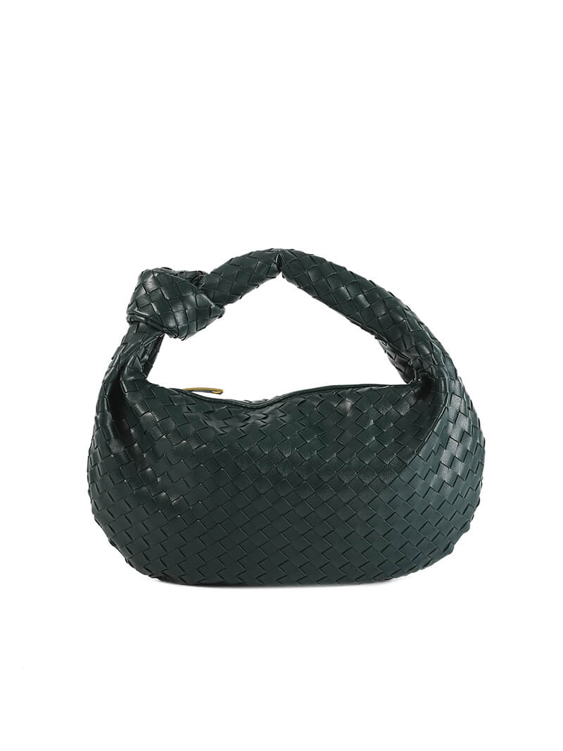 Women’s Woven Shoulder Bag – Knotted Handle Compact Hobo Handbag for Day and Evening Wear