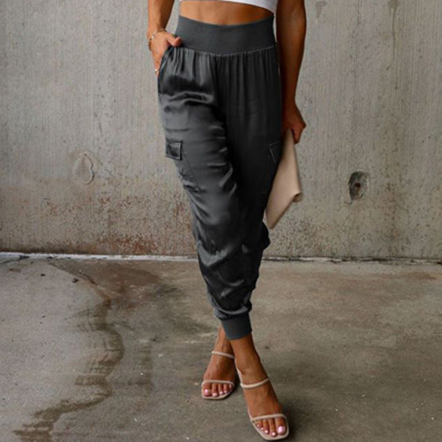 Calças jogger cargo de cintura subida para mulher – Parte inferior afunilada de inspiração utilitária para looks citadinos de outono, viagens, planos de fim de semana e um estilo casual para o dia a dia