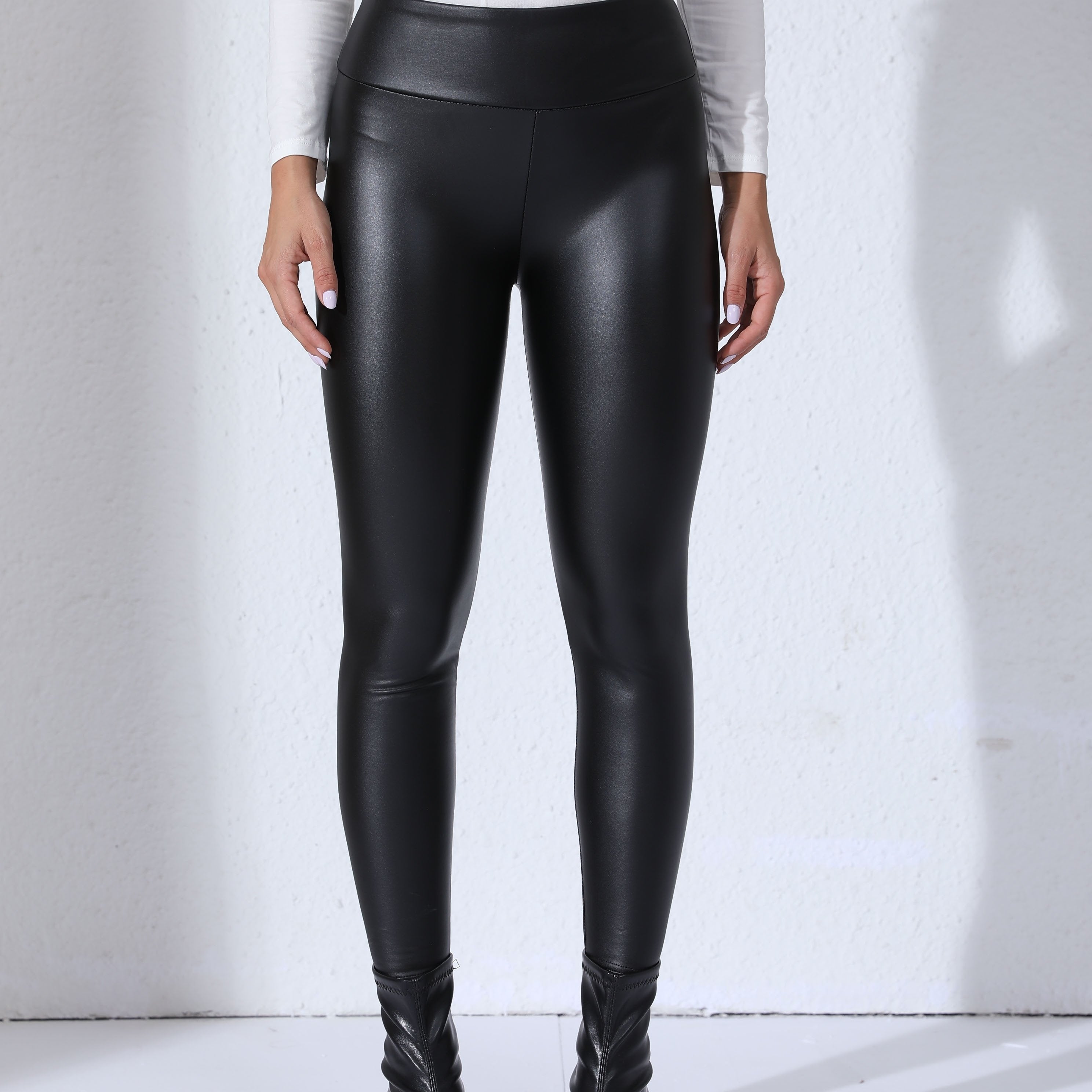 Leggings de cuero PU para mujer, cintura alta, elásticos, ajustados, elegantes, casuales para uso diario