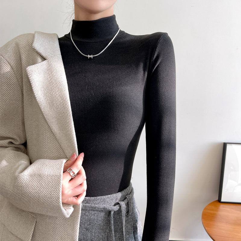 Fein gerippter Pullover mit Stehkragen für Damen – Schmal geschnittenes Essential mit langen Ärmeln für den Lagenlook im Herbst