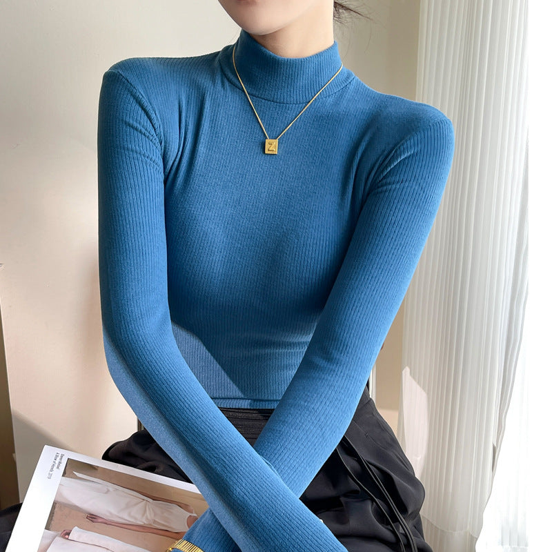 Women’s Fine-Rib Mock-Neck Sweater – Slim Long-Sleeve Essential for Autumn Layering