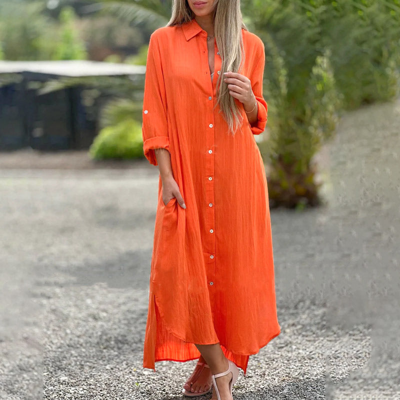 Women’s Button Front Maxi Shirt Dress Relaxed Fit