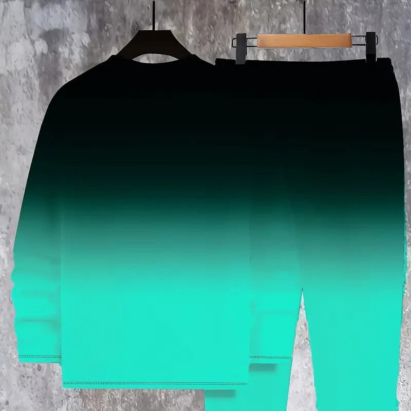 Tuta sportiva da uomo stampata in due pezzi con felpa girocollo e jogger con coulisse - Completo casual per la primavera e l’autunno