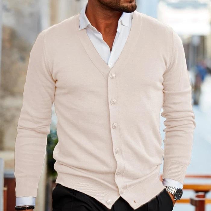 Cardigan casual pentru bărbați, cu decolteu în V, nasturi, tricot moale și confortabil, smart casual, stratificare pentru fiecare zi