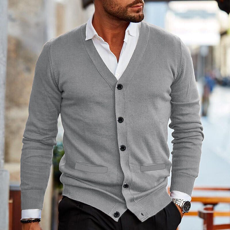 Cardigan casual pentru bărbați, cu decolteu în V, nasturi, tricot moale și confortabil, smart casual, stratificare pentru fiecare zi