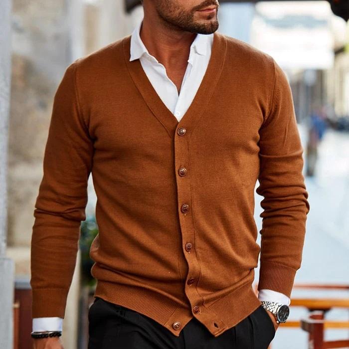 Herren-Cardigan mit V-Ausschnitt und Knöpfen – Leichte Strickjacke für die Arbeit und elegante legere Kleidung