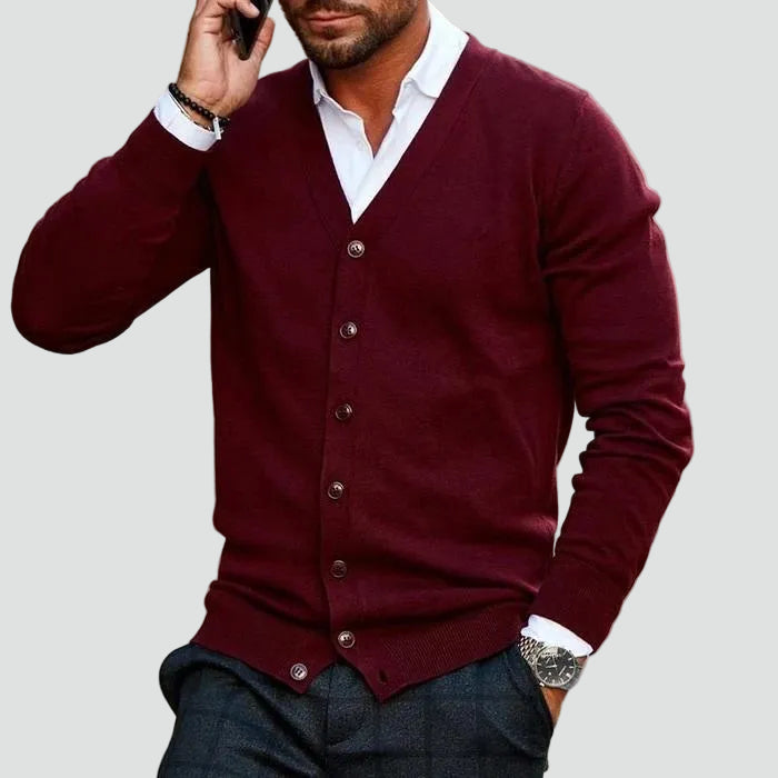 Herren-Cardigan mit V-Ausschnitt und Knöpfen – Leichte Strickjacke für die Arbeit und elegante legere Kleidung