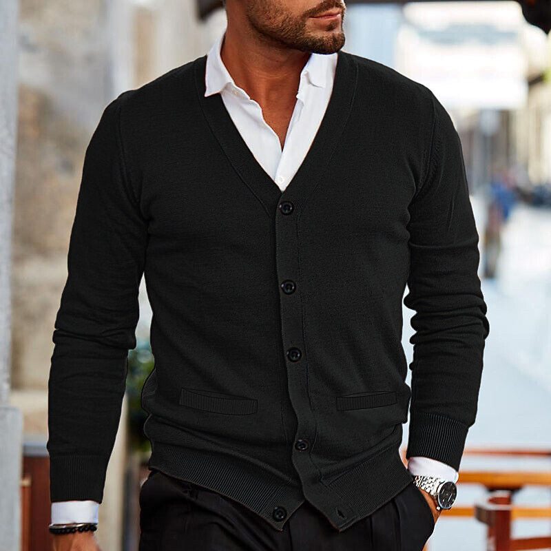 Herren-Cardigan mit V-Ausschnitt und Knöpfen – Leichte Strickjacke für die Arbeit und elegante legere Kleidung