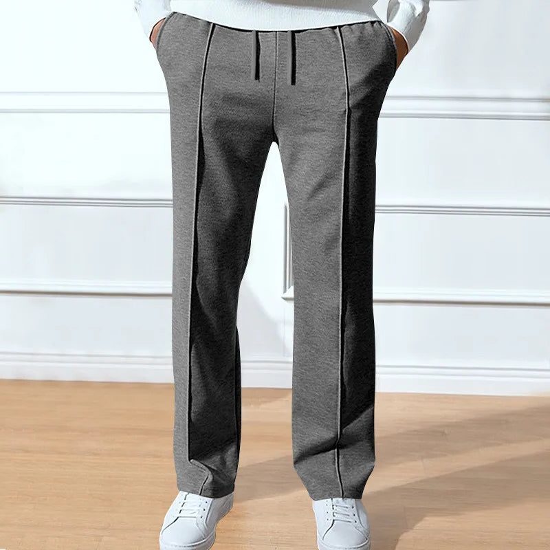 Pantaloni da uomo a gamba dritta - Pantaloni sartoriali con vita con coulisse e tasche laterali per un look smart casual quotidiano