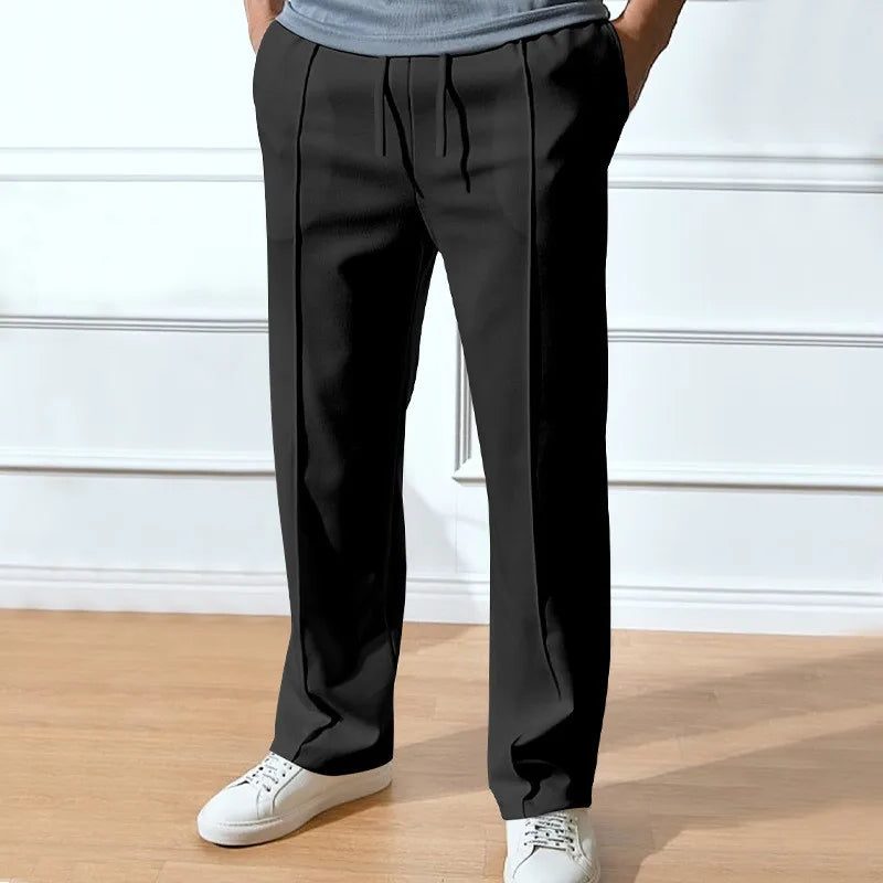 Pantaloni da uomo a gamba dritta - Pantaloni sartoriali con vita con coulisse e tasche laterali per un look smart casual quotidiano
