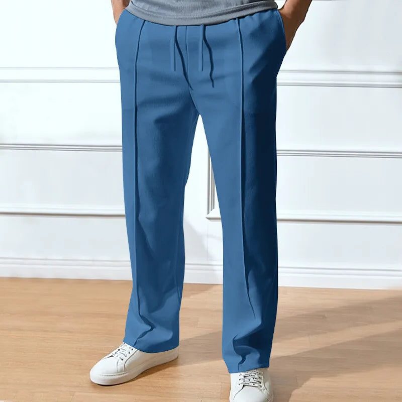 Pantaloni da uomo a gamba dritta - Pantaloni sartoriali con vita con coulisse e tasche laterali per un look smart casual quotidiano