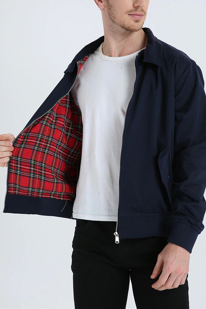 Chaqueta Harrington para hombre – prenda exterior informal con cremallera y forro de tartán
