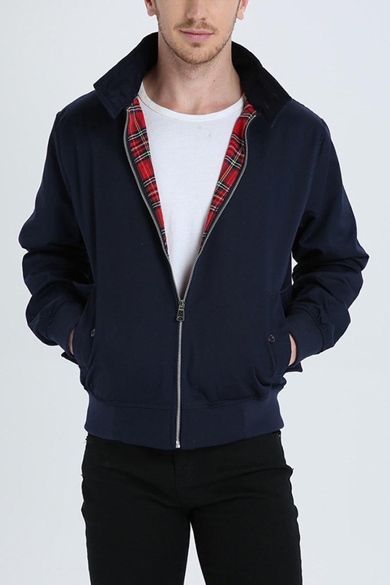 Chaqueta Harrington para hombre – prenda exterior informal con cremallera y forro de tartán