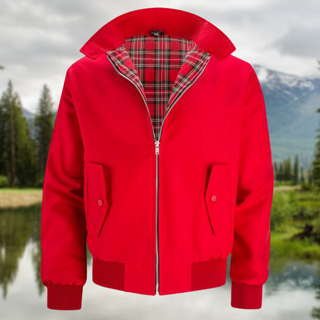 Chaqueta Harrington para hombre – prenda exterior informal con cremallera y forro de tartán