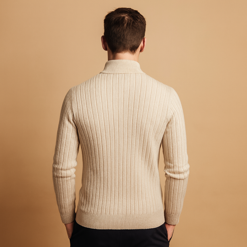 Men’s Ribbed Half-Zip Knit Sweater – Stand-Collar Style for Smart Casual Autumn Winter Layering and Everyday Wear