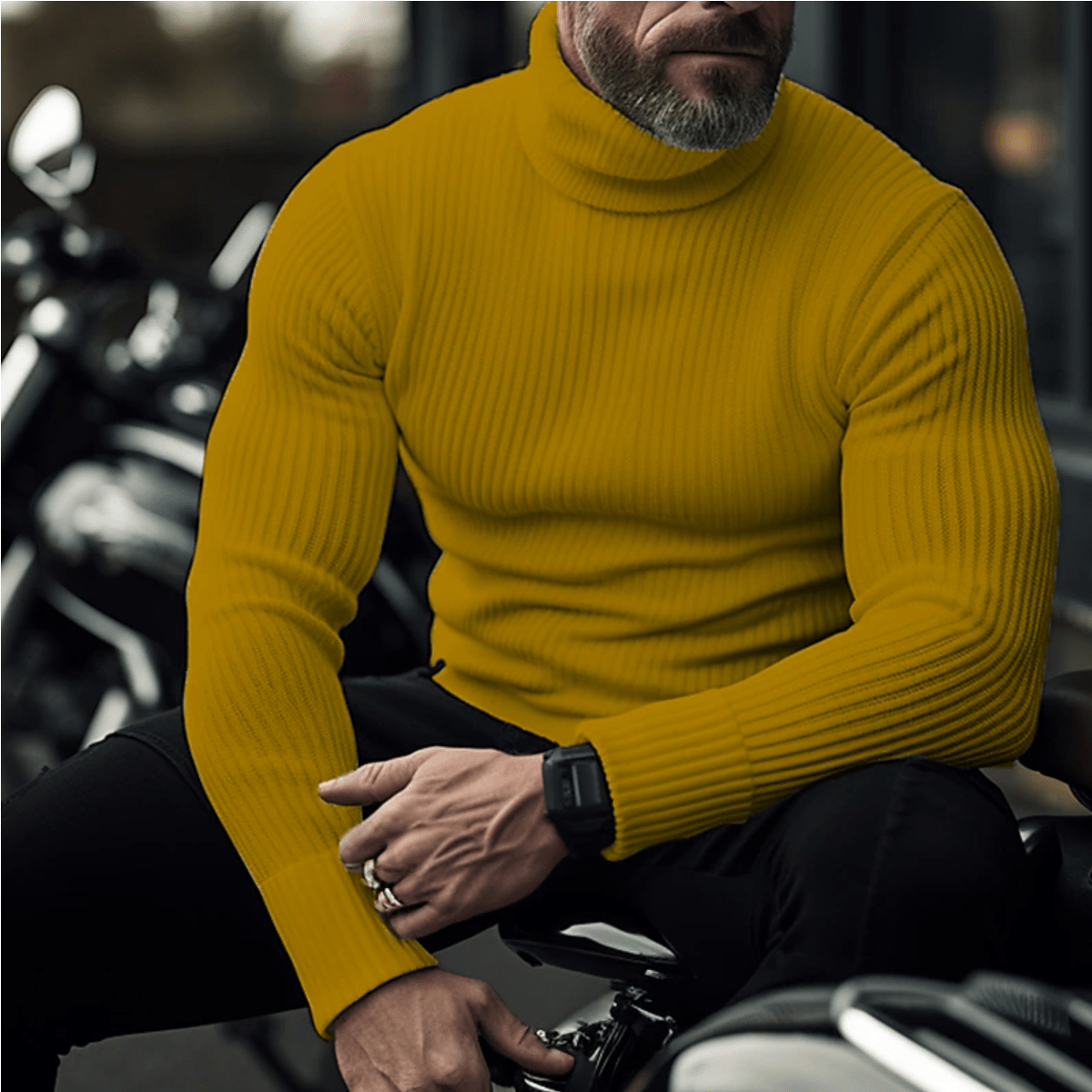 Men’s Ribbed Turtleneck Knit Sweater – Warm Slim-Fit Long-Sleeve Pullover for Smart Casual Autumn Winter and Everyday Wear