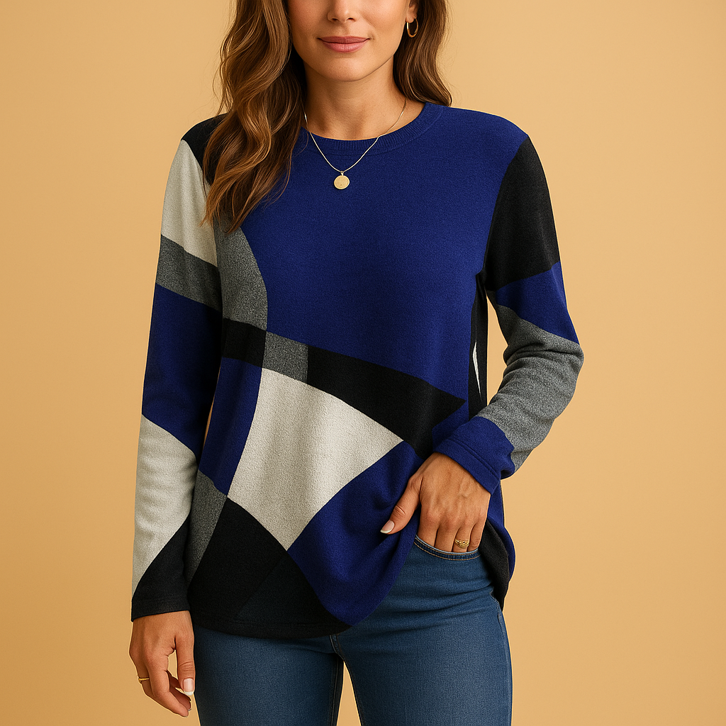 Women’s Printed Cotton-Blend Knitted Sweater – Relaxed Long Sleeve Style for Smart Casual Everyday Wear