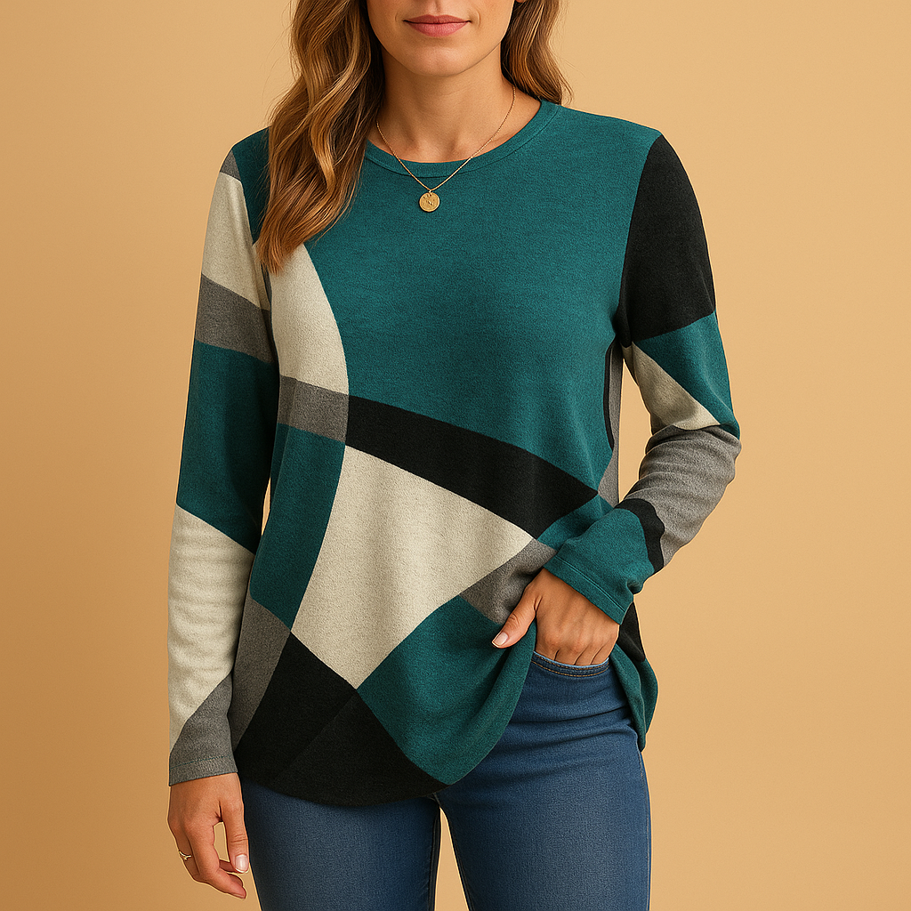 Women’s Printed Cotton-Blend Knitted Sweater – Relaxed Long Sleeve Style for Smart Casual Everyday Wear