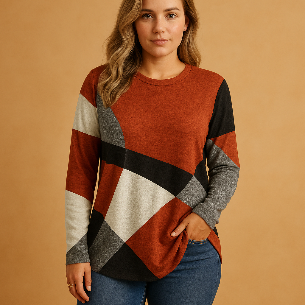 Women’s Printed Cotton-Blend Knitted Sweater – Relaxed Long Sleeve Style for Smart Casual Everyday Wear