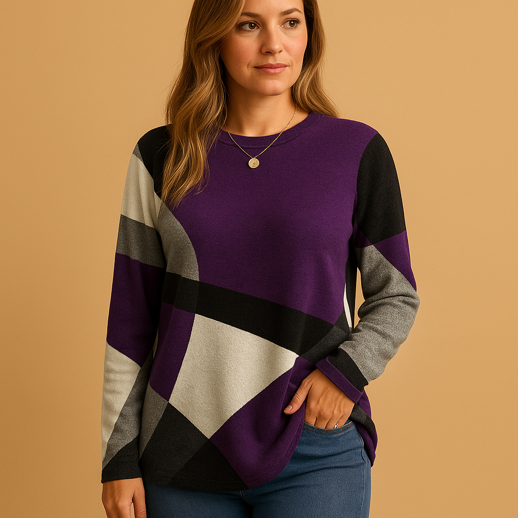 Women’s Printed Cotton-Blend Knitted Sweater – Relaxed Long Sleeve Style for Smart Casual Everyday Wear