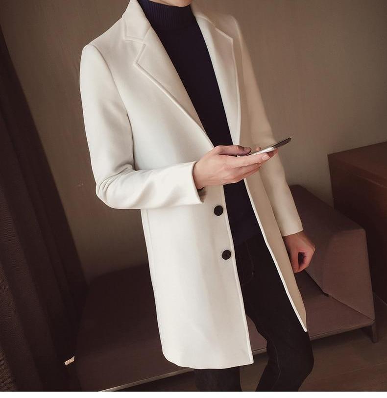 Men’s Long Wool Overcoat – Elegant Slim Fit Classic Smart Formal Outerwear