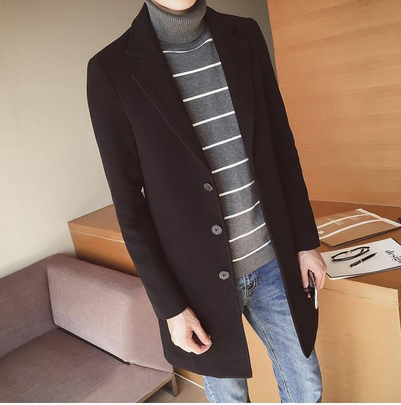 Palton lung din lână pentru bărbați – Elegant, croială slim, clasic, smart, formal
