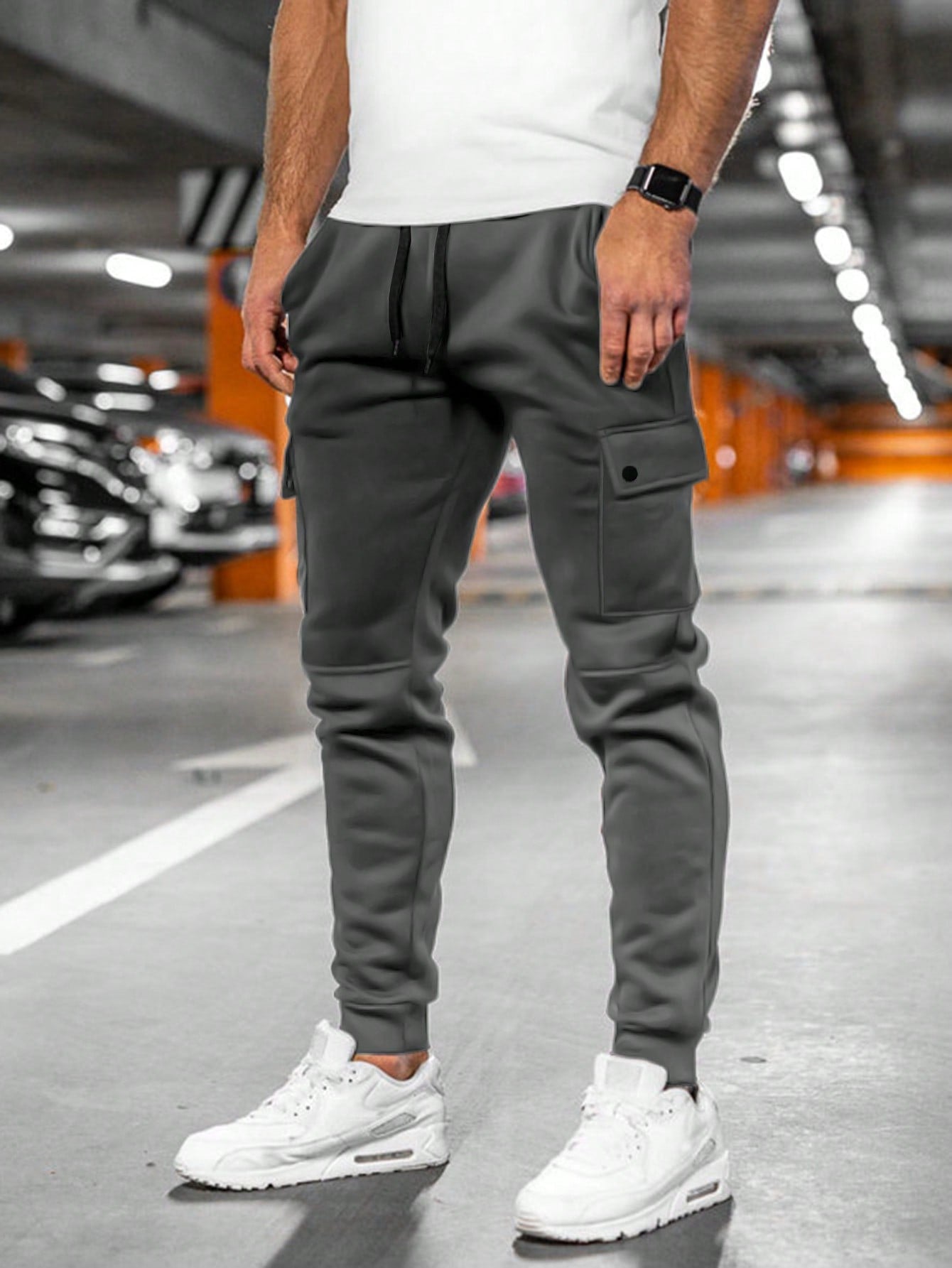 Men’s Jogging Bottoms with Turn-Over Pocket Comfortable Casual Cropped Lounge Pants Lightweight Stretch Design