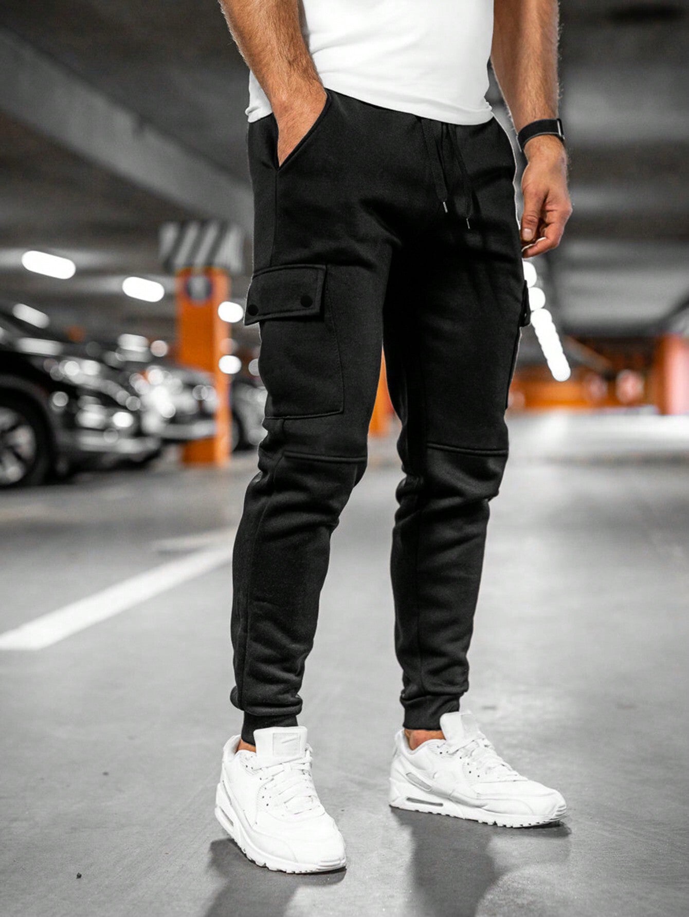 Men’s Jogging Bottoms with Turn-Over Pocket Comfortable Casual Cropped Lounge Pants Lightweight Stretch Design