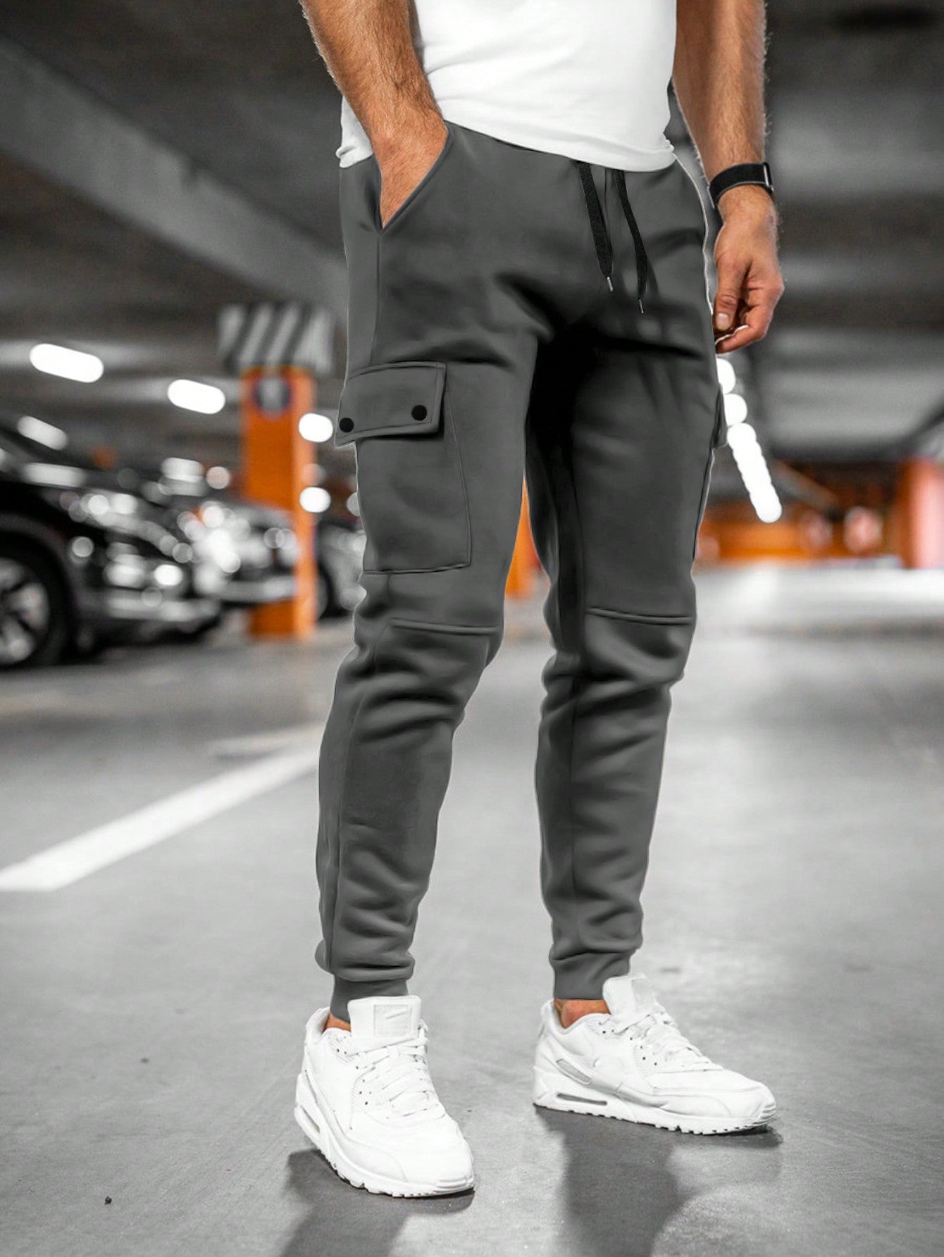 Men’s Jogging Bottoms with Turn-Over Pocket Comfortable Casual Cropped Lounge Pants Lightweight Stretch Design