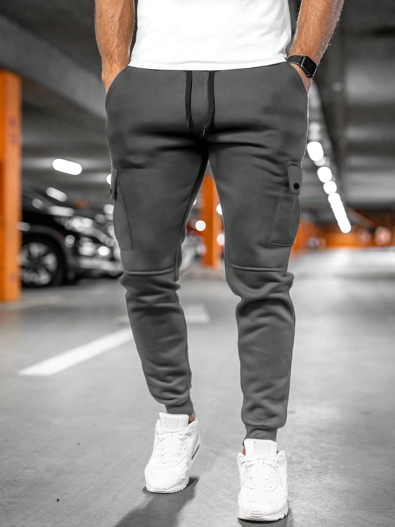 Men’s Jogging Bottoms with Turn-Over Pocket Comfortable Casual Cropped Lounge Pants Lightweight Stretch Design