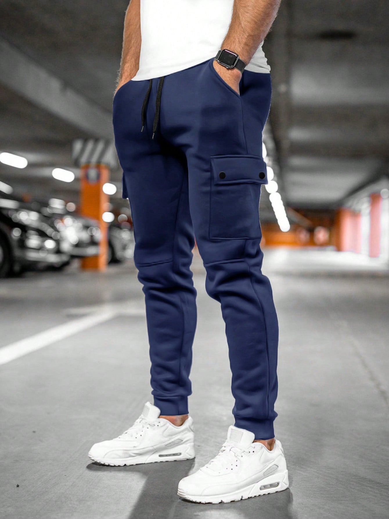 Men’s Jogging Bottoms with Turn-Over Pocket Comfortable Casual Cropped Lounge Pants Lightweight Stretch Design