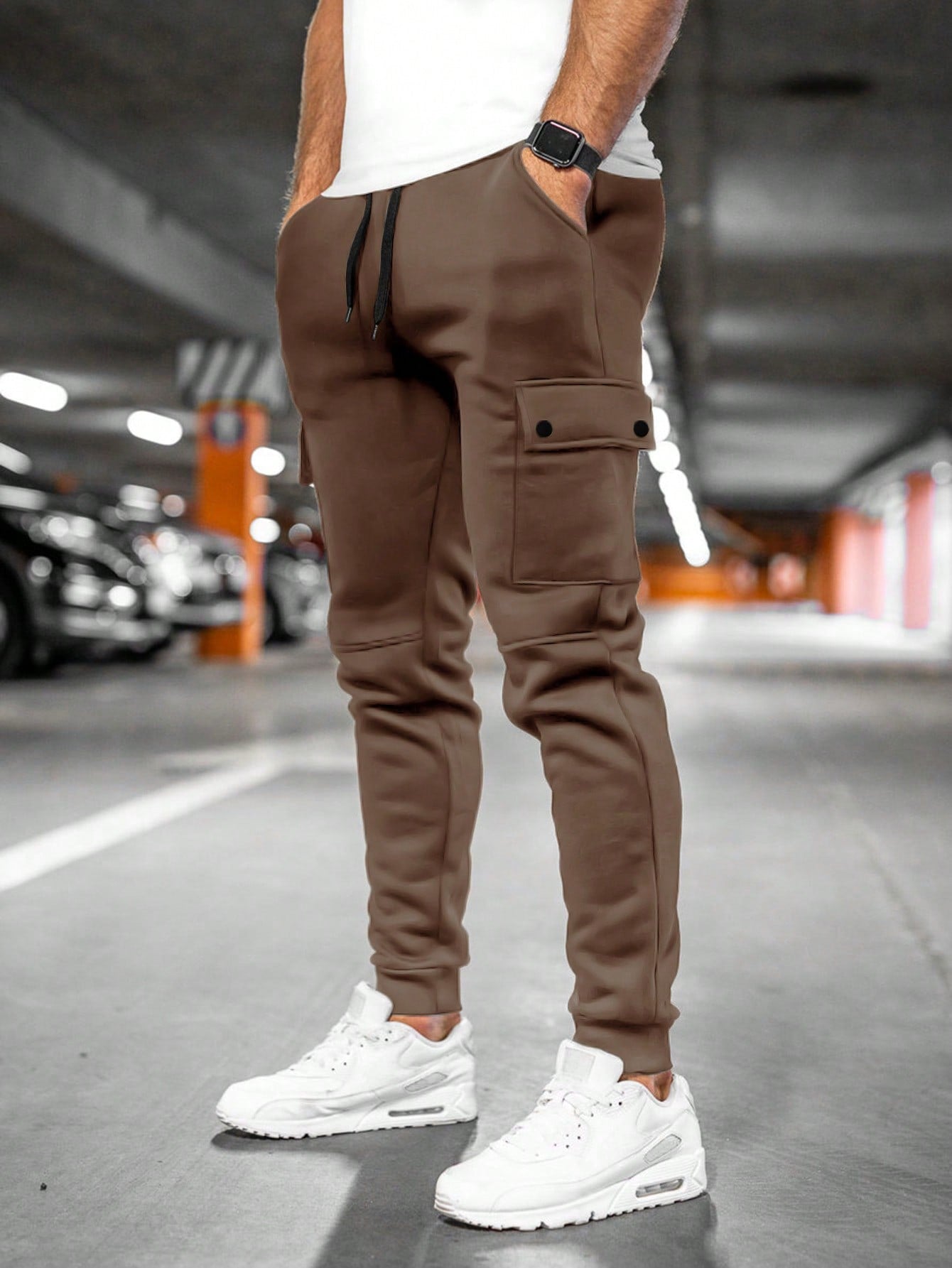 Men’s Jogging Bottoms with Turn-Over Pocket Comfortable Casual Cropped Lounge Pants Lightweight Stretch Design
