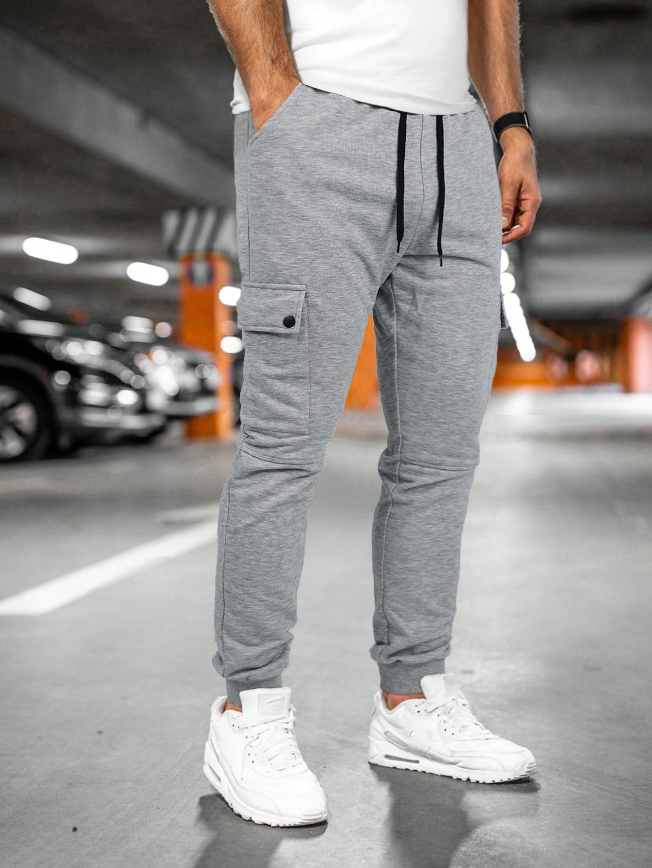 Men’s Jogging Bottoms with Turn-Over Pocket Comfortable Casual Cropped Lounge Pants Lightweight Stretch Design
