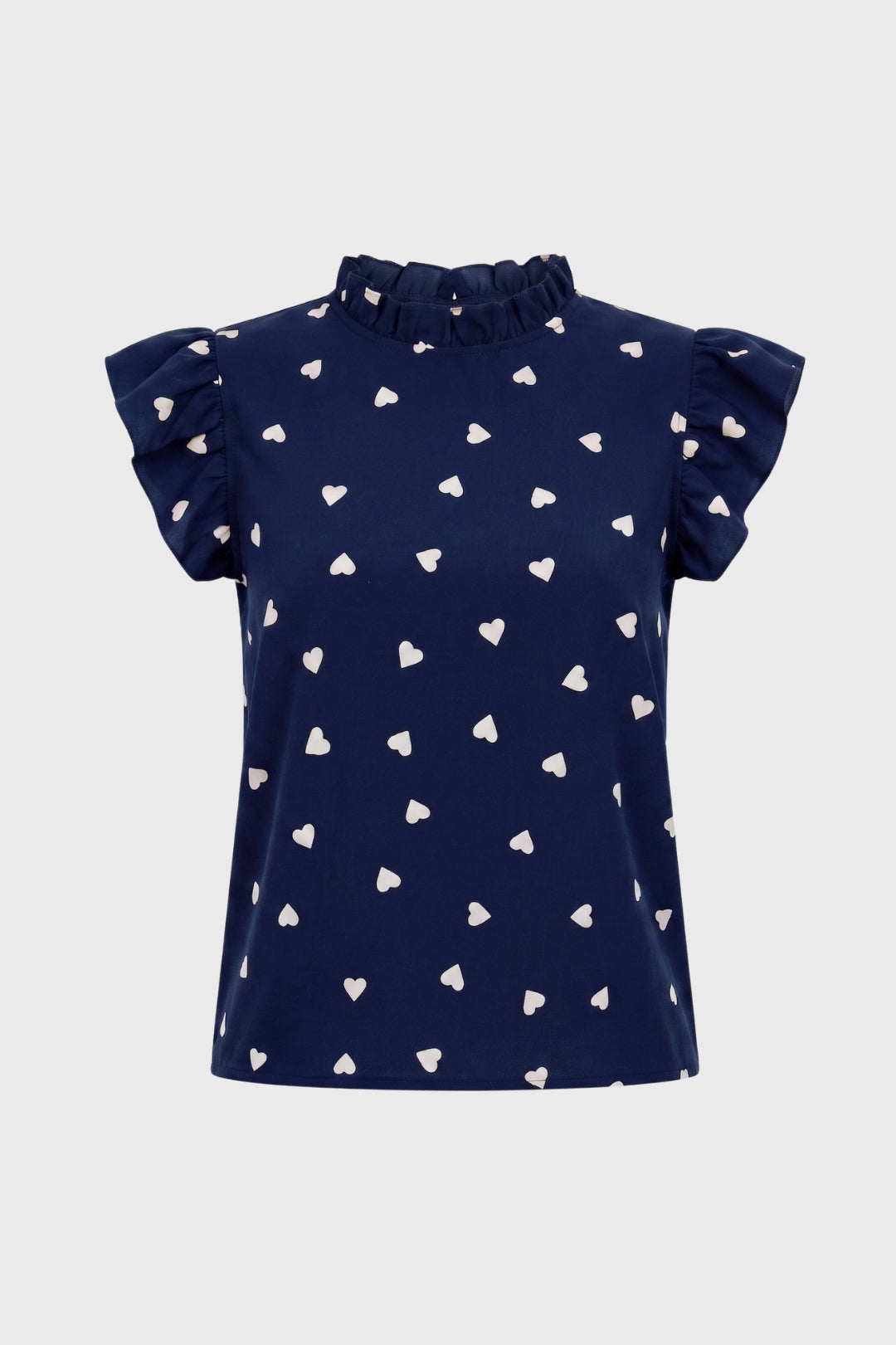 Women’s Heart Print Ruffle Sleeve High Neck Top