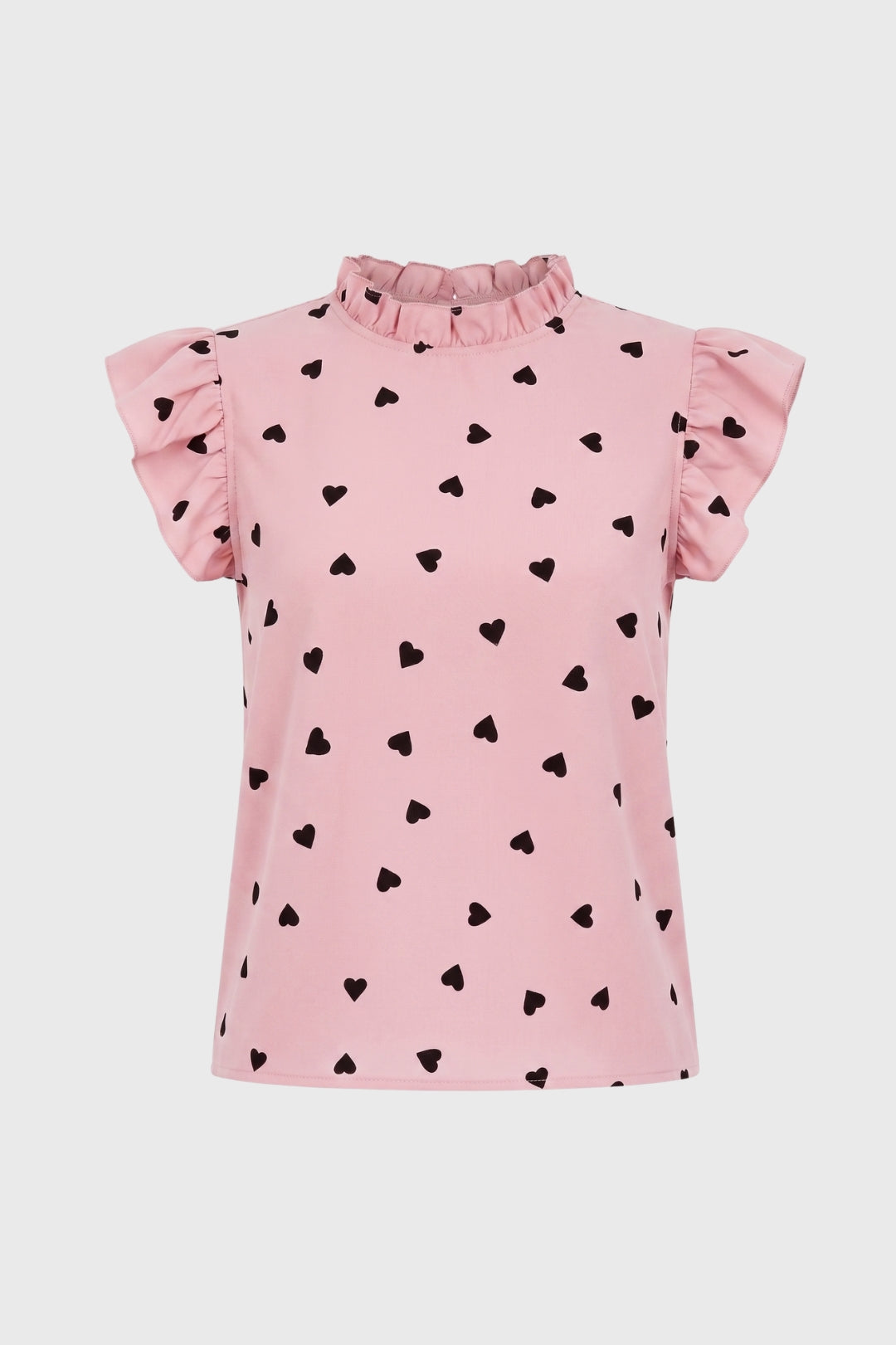 Women’s Heart Print Ruffle Sleeve High Neck Top